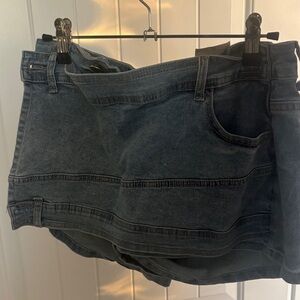 stretchy denim mini skort